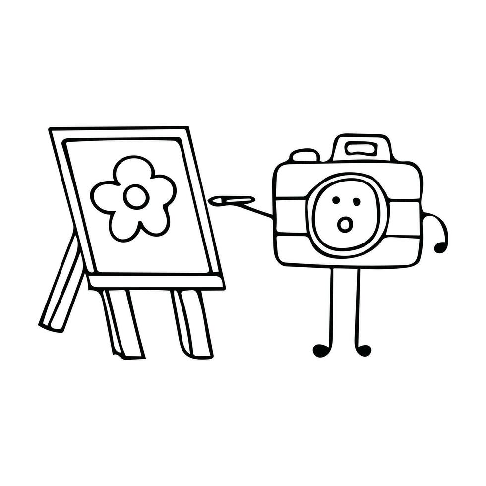 hand drawn cute camera painting Cartoon Mascot Character Vector illustration color children cartoon clipart