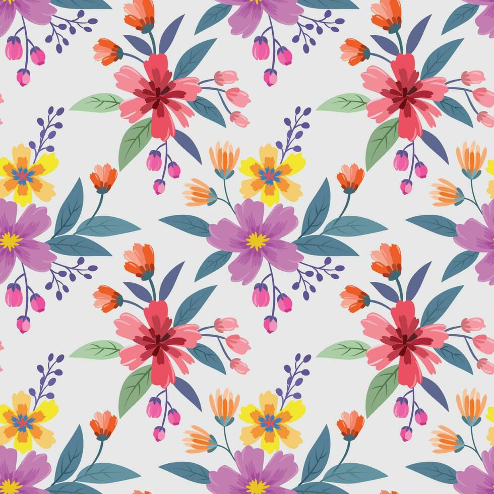 Colorful hand draw flowers seamless pattern. vector