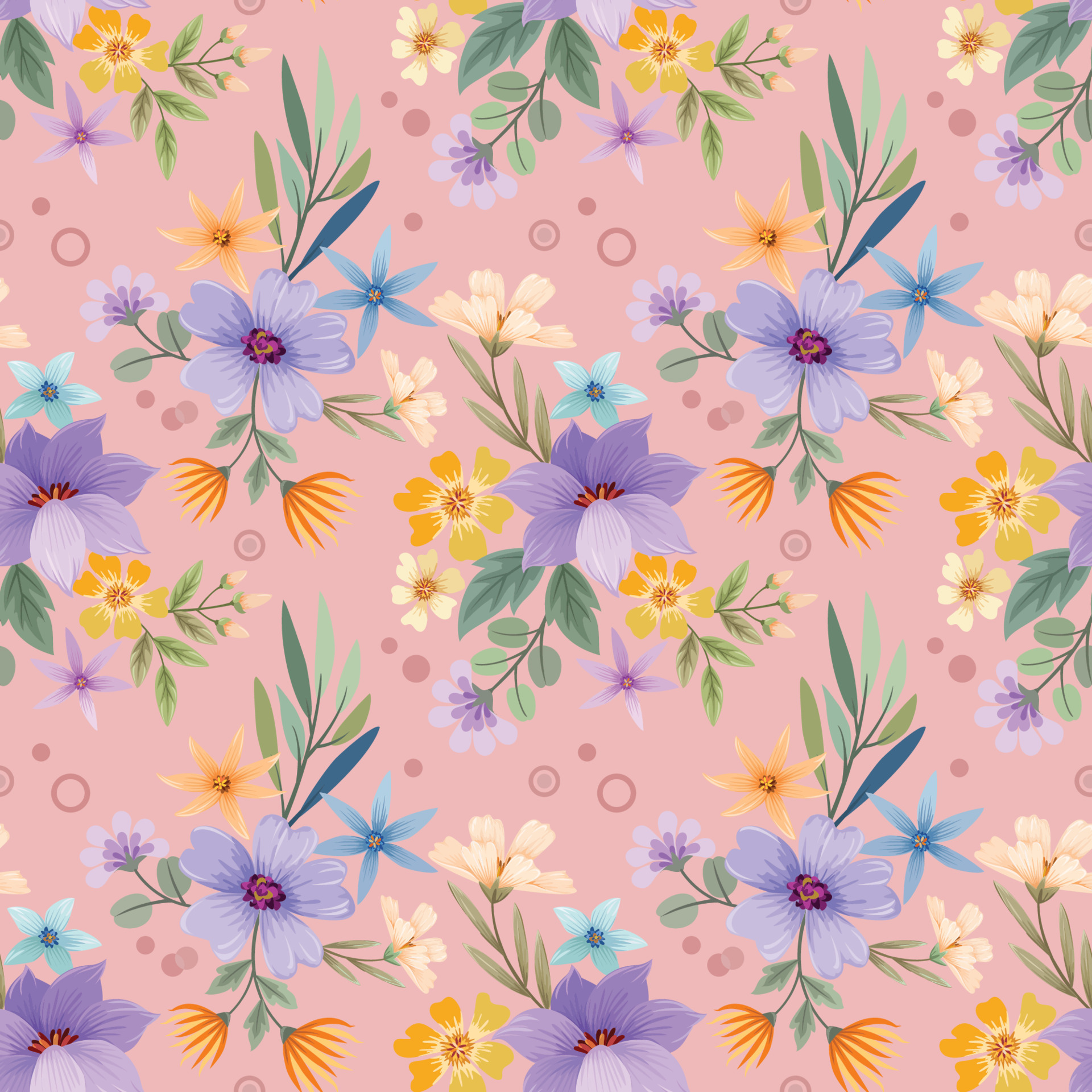 Blooming purple and yellow color flowers seamless pattern. 23169501 ...