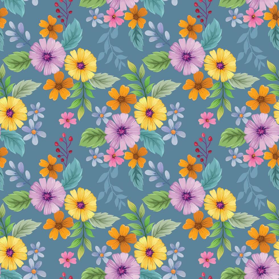Colorful hand draw flowers seamless pattern. vector