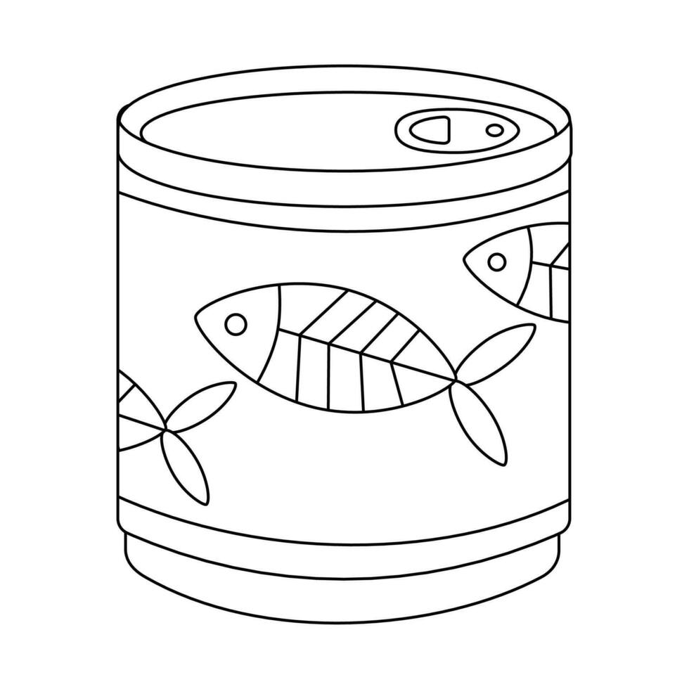Enlatado pez, para animales, gatos, estaño lata con pescado etiqueta. vector