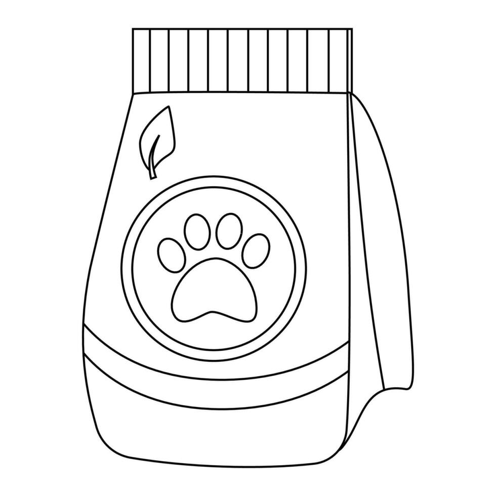 A large package of food for animals, cats, with a label with a paw. vector