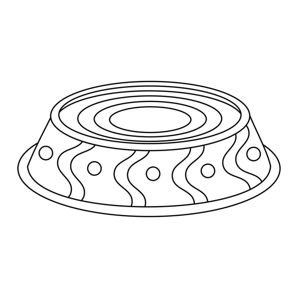 Bowl with water, liquid for animals, cats, dogs with a pattern on the plate. vector