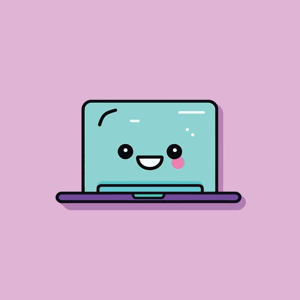 Cute kawaii laptop chibi mascot vector cartoon style 23169672 Vector ...