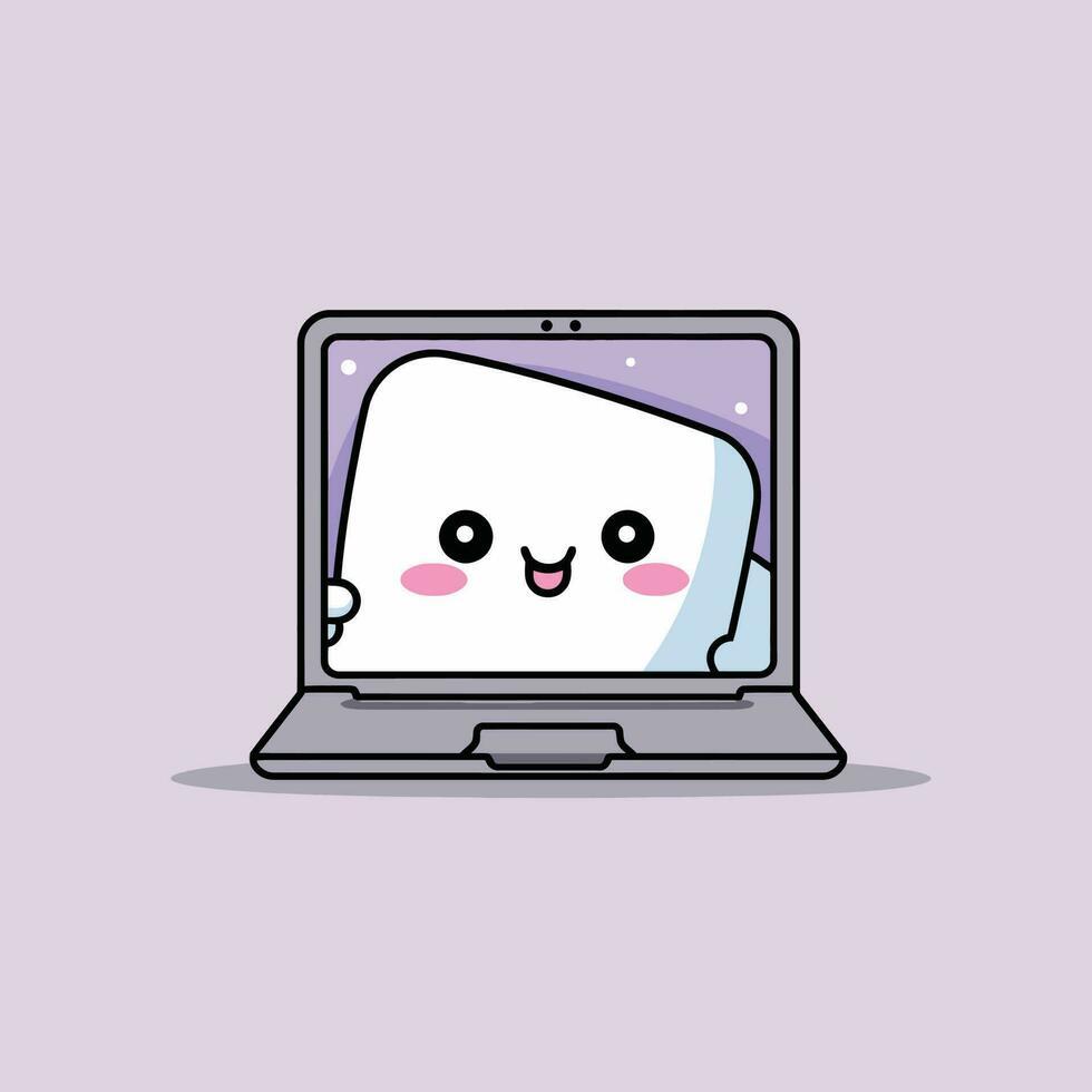 Cute kawaii laptop chibi  mascot vector cartoon style