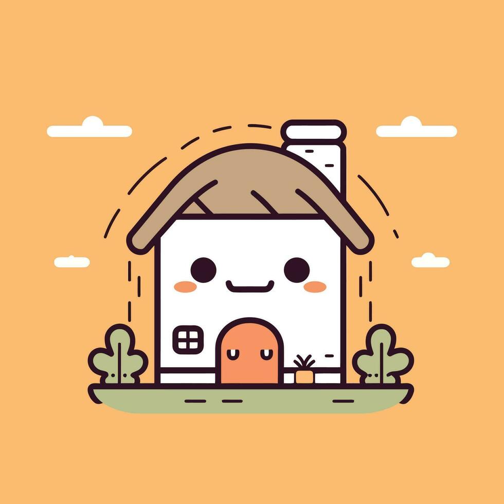 Cute kawaii house chibi  mascot vector cartoon style