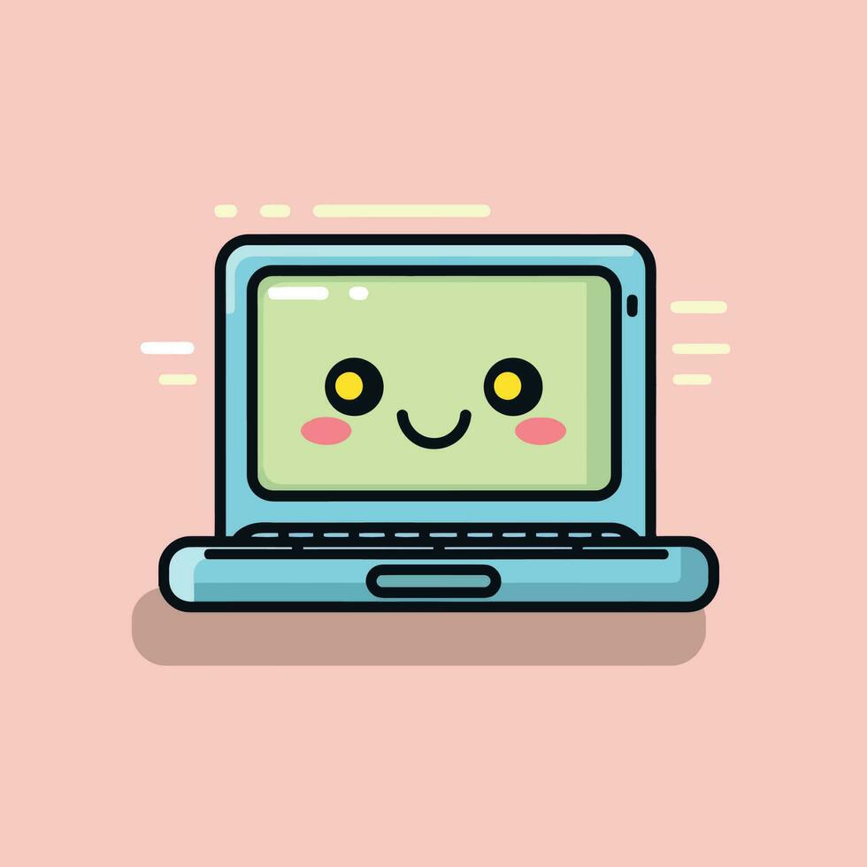 Cute kawaii laptop chibi  mascot vector cartoon style