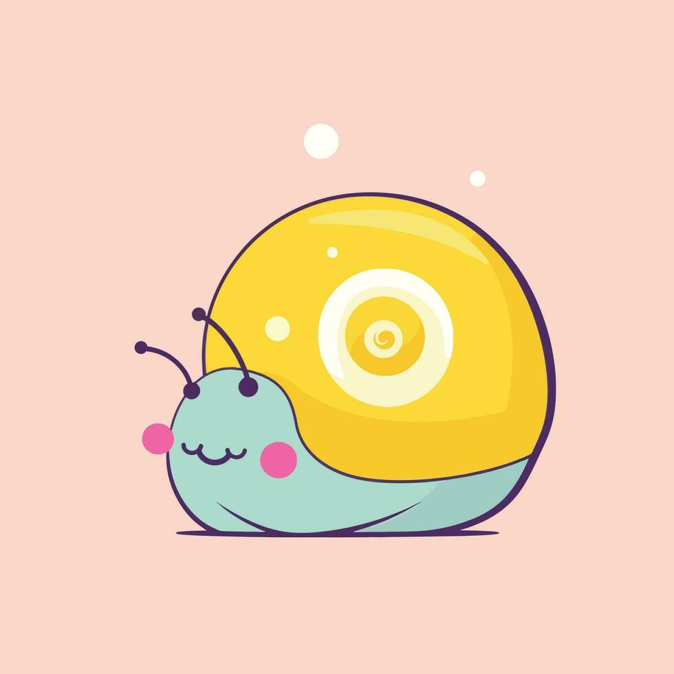 Cute kawaii snail chibi mascot vector cartoon style