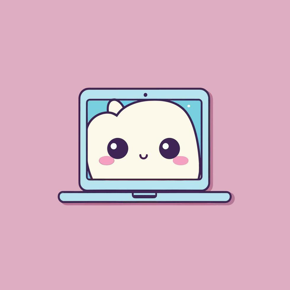 Cute kawaii laptop chibi  mascot vector cartoon style