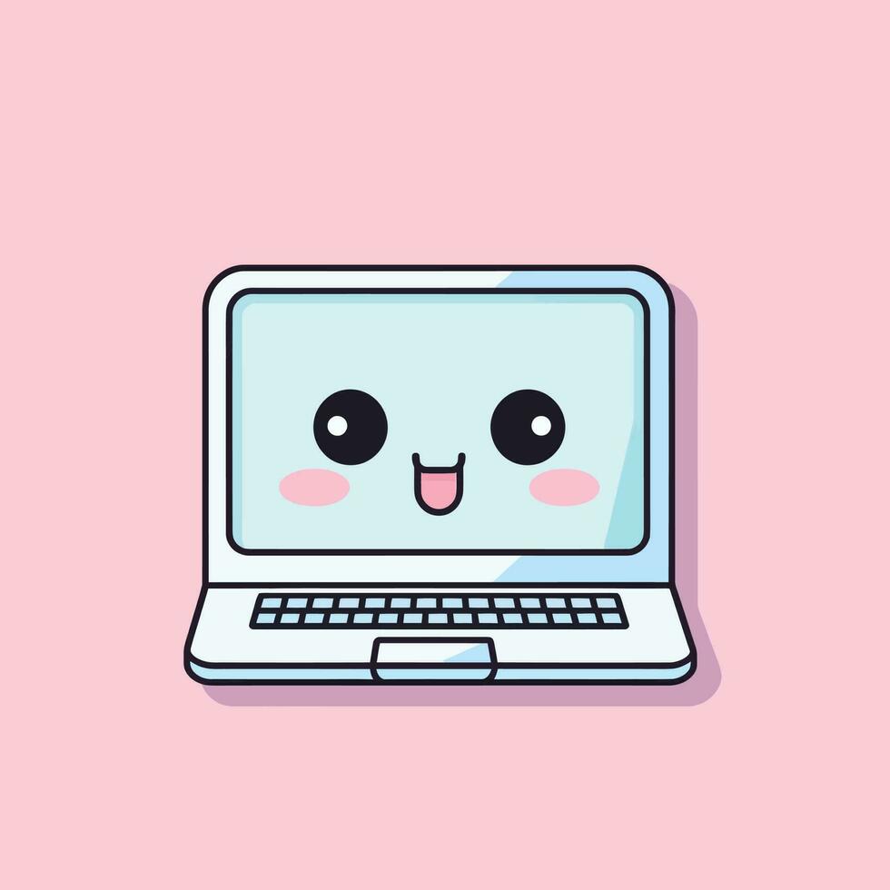 Cute kawaii laptop chibi  mascot vector cartoon style