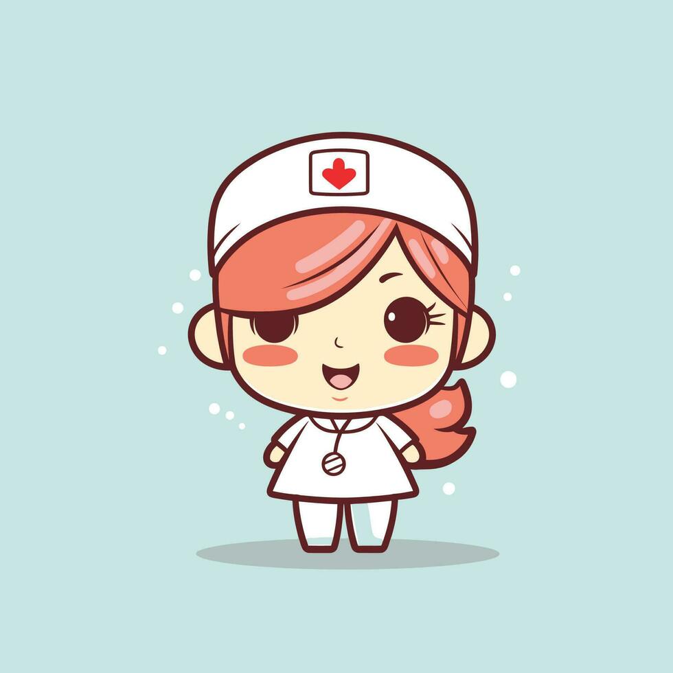 Cute kawaii nurse chibi  mascot vector cartoon style
