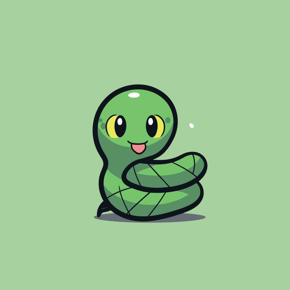 Cute kawaii snake chibi mascot vector cartoon style