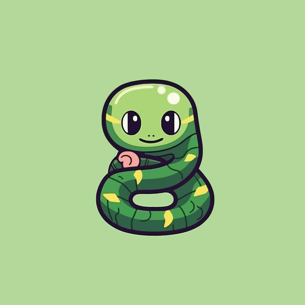 Cute kawaii snake chibi mascot vector cartoon style