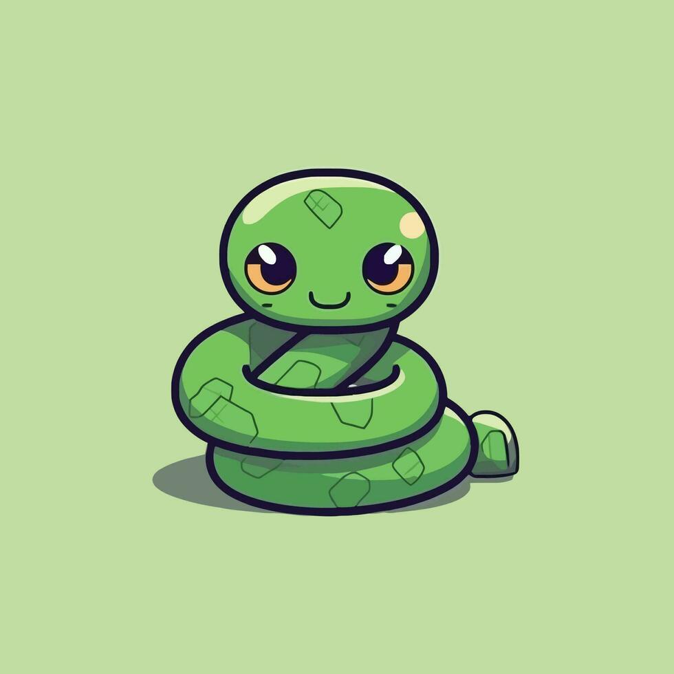 linda kawaii serpiente chibi mascota vector dibujos animados estilo