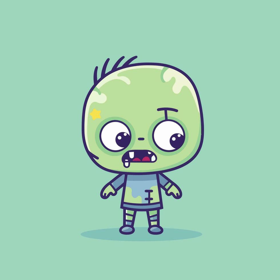 Cute kawaii zombie chibi mascot vector cartoon style