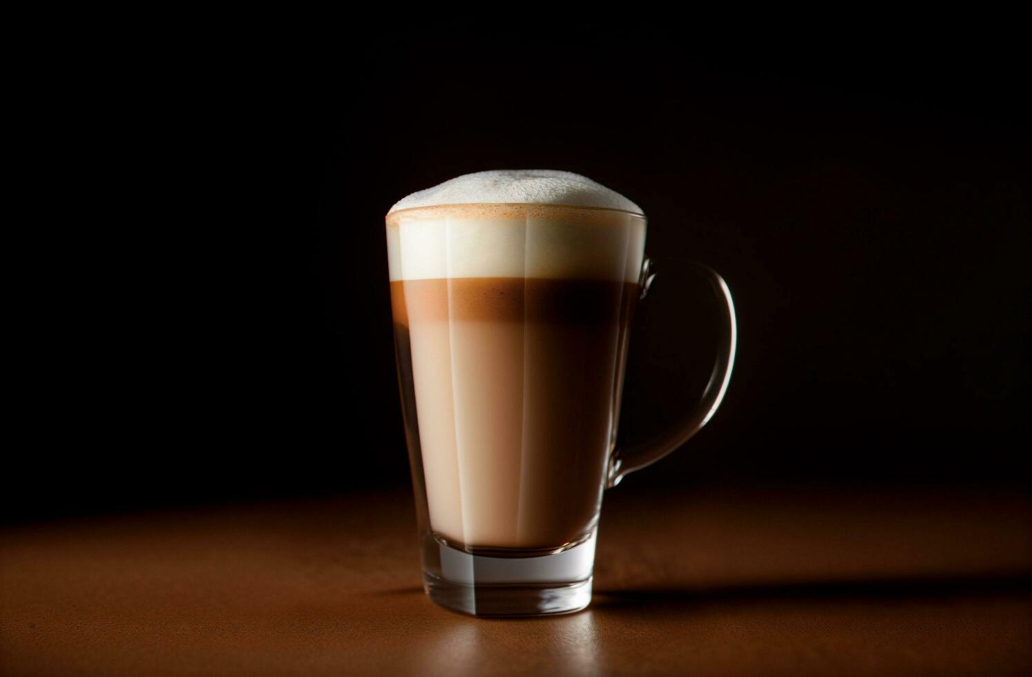 Cappuccino with milk in a glass on a dark background, AI, artificial intelligence photo