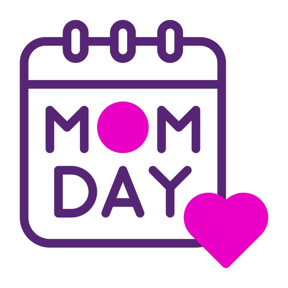 calendar mom icon duotone pink purple colour mother day symbol illustration. vector