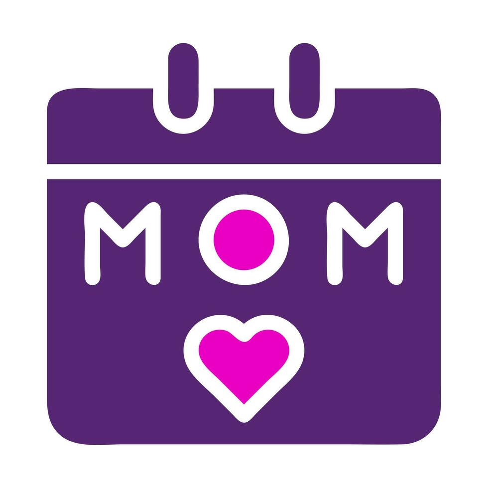 calendario mamá icono sólido duocolor rosado púrpura color madre día símbolo ilustración. vector