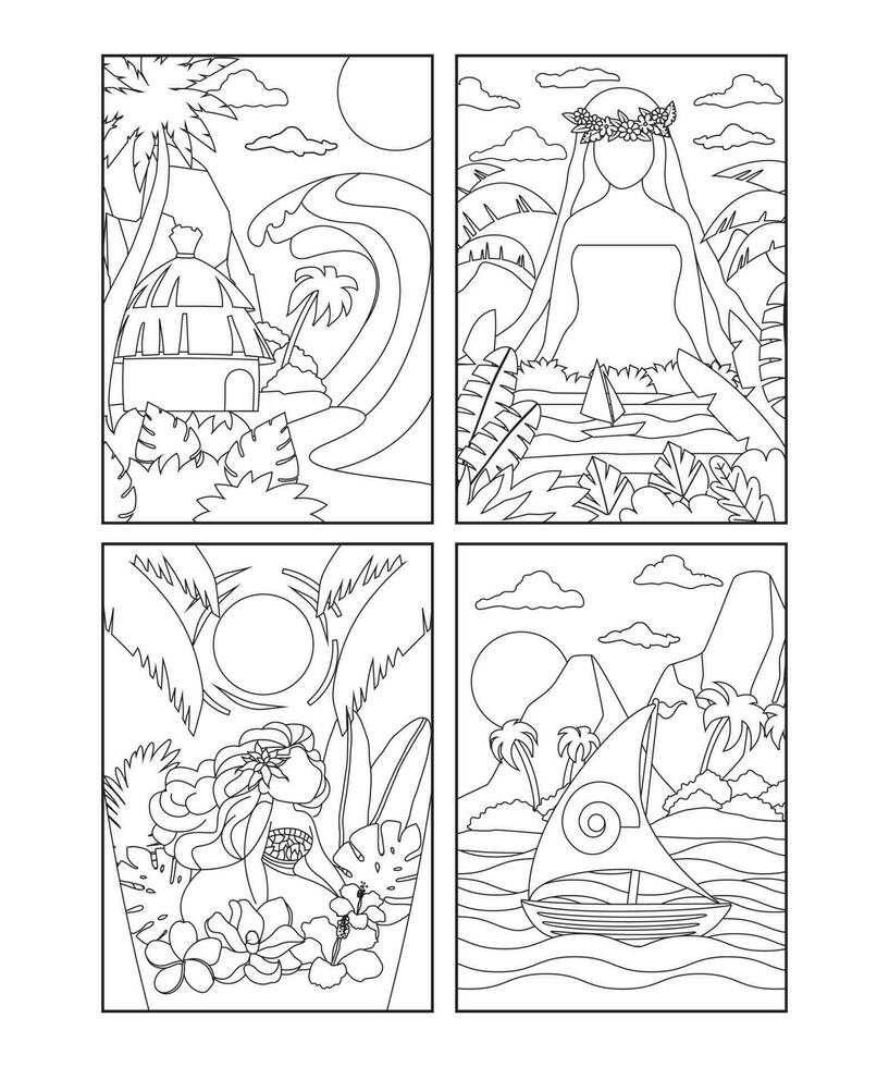 The Ocean and The Island Girl Coloring Page vector