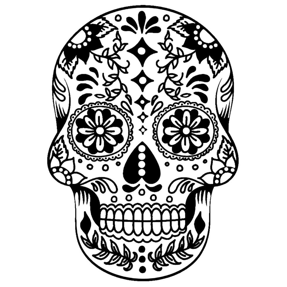 Primium vector black and white floral skull.