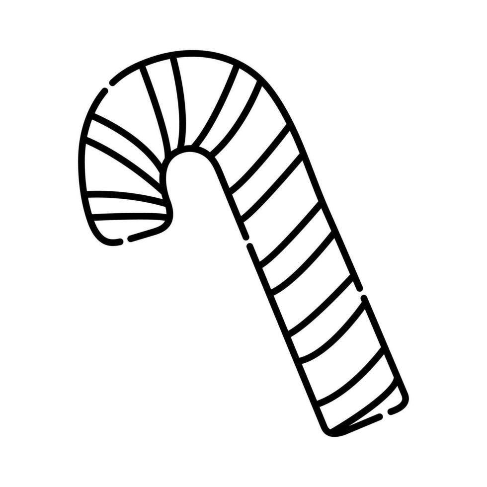 Candy cane black and white vector line icon
