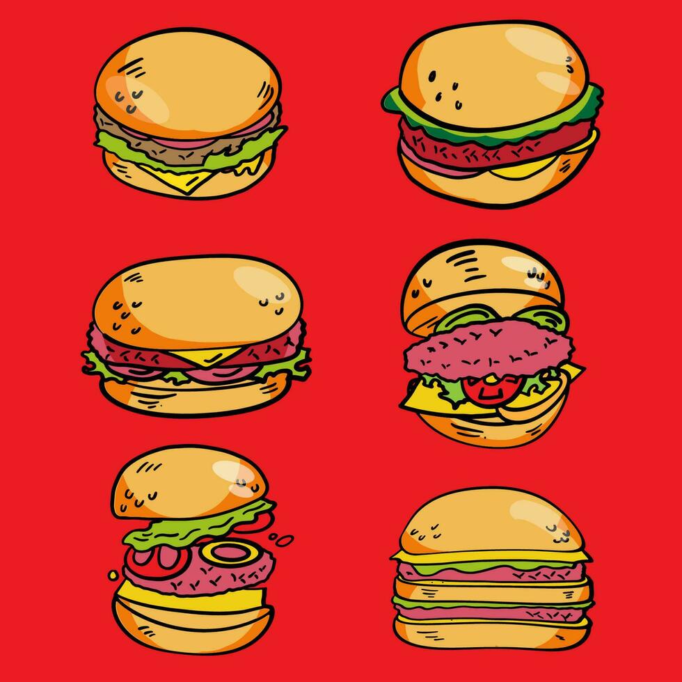 Hamburger for fast food bundle set vector image