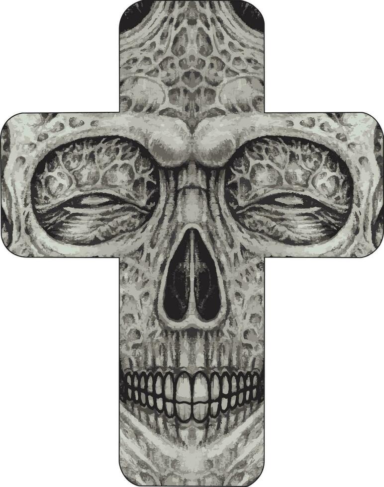 Surreal skull cross. Hand drawing and make graphic vector. vector