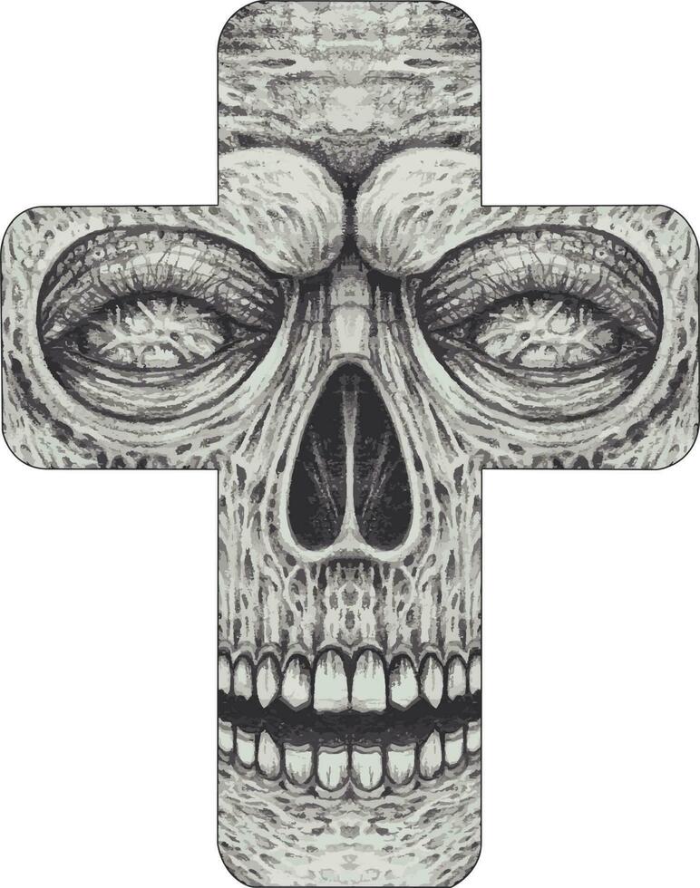 Art surreal skull cross. Hand drawing and make graphic vector. vector