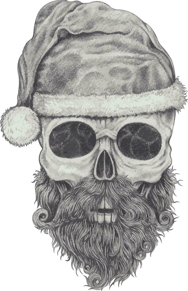 Art fancy surreal santa claus skull. Hand drawing and make graphic vector. vector