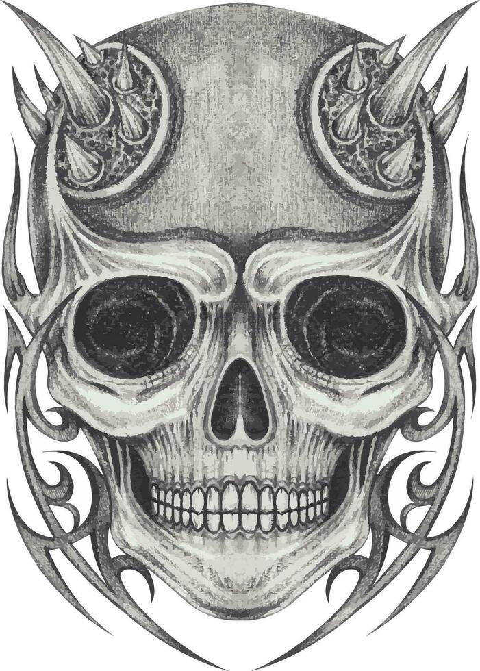 Art surreal skull tattoo. Hand drawing and make graphic vector. vector