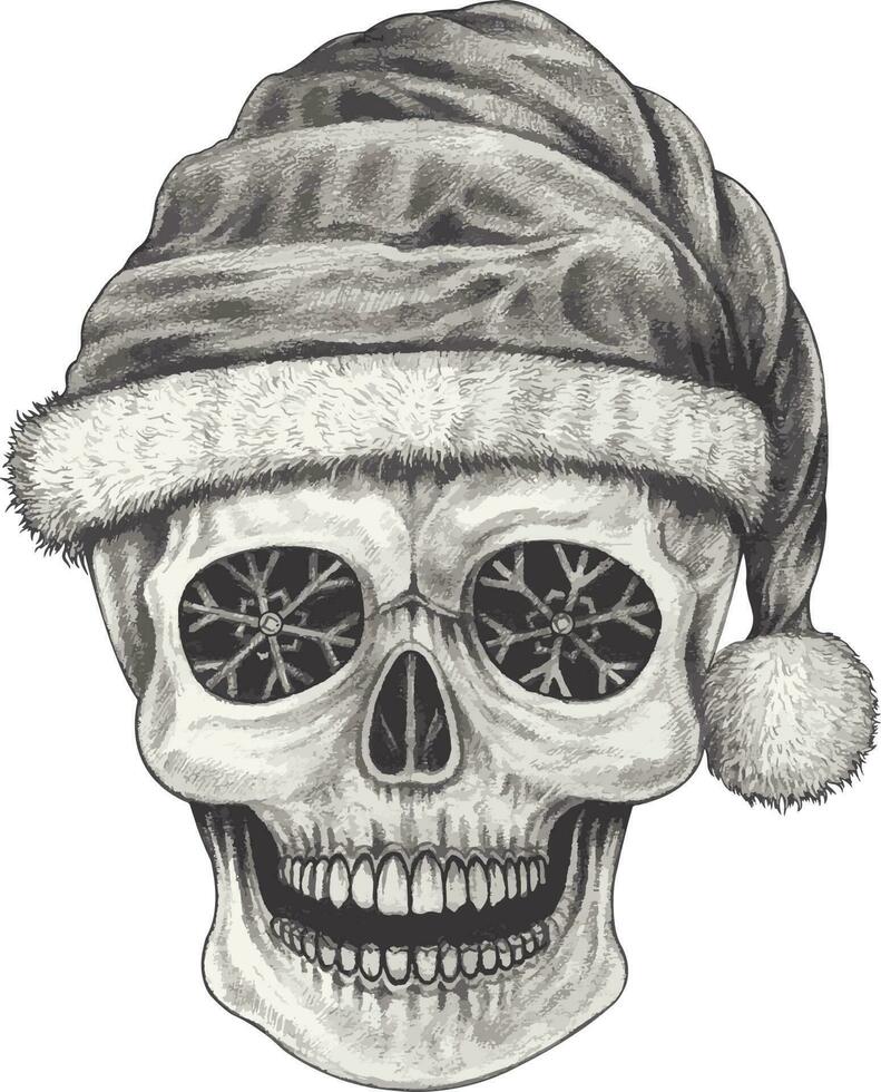 Surreal fancy santa claus skull.Hand drawing and make graphic vector. vector