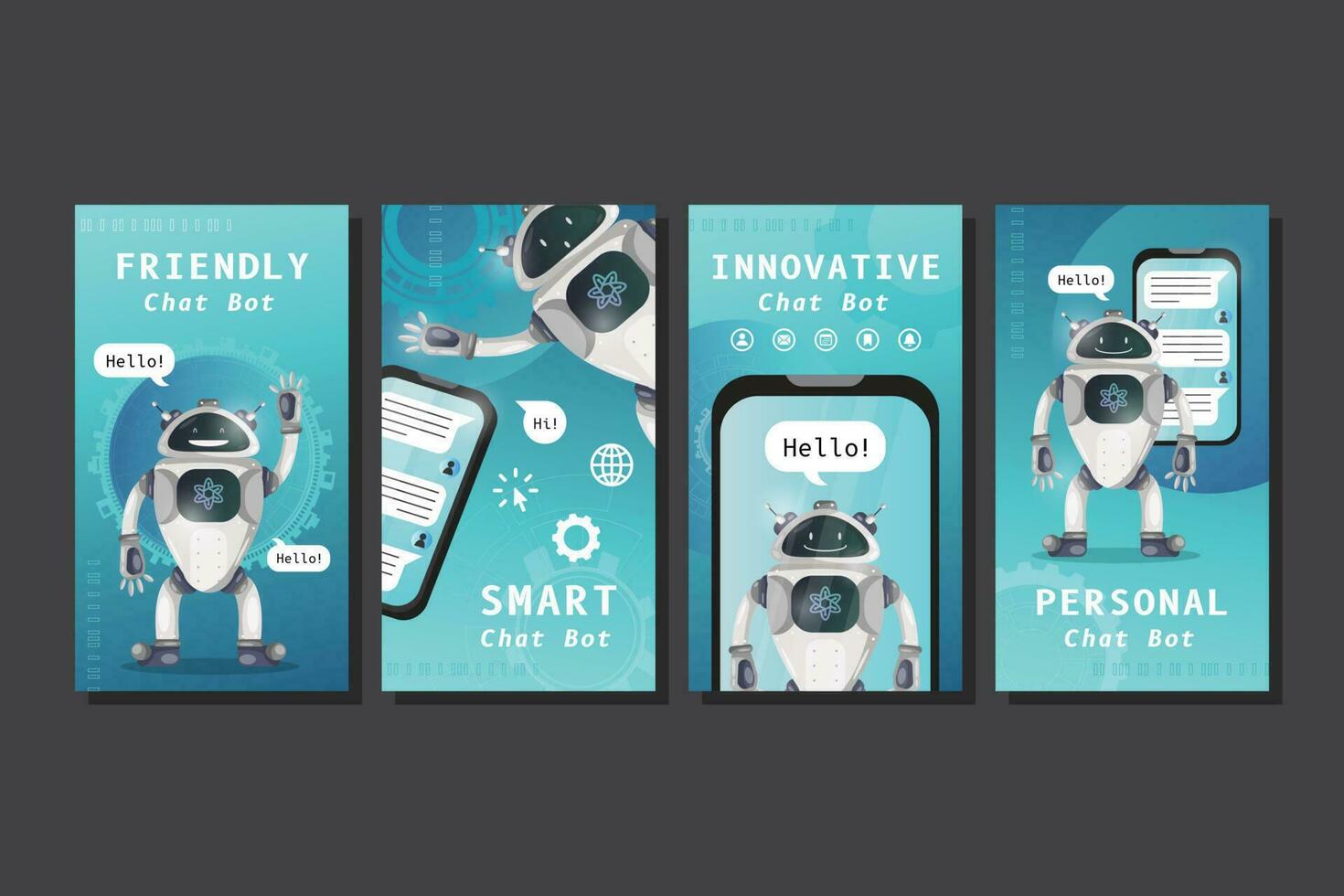 Smart Chatbot Social Media Story Set vector