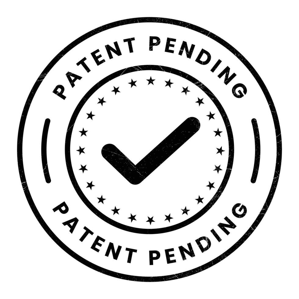 patented stamp vector, patent pending badge, seal, logo, label, emblem, seal, with tick check mark and grunge effect for decision purpose vector illustration black and white