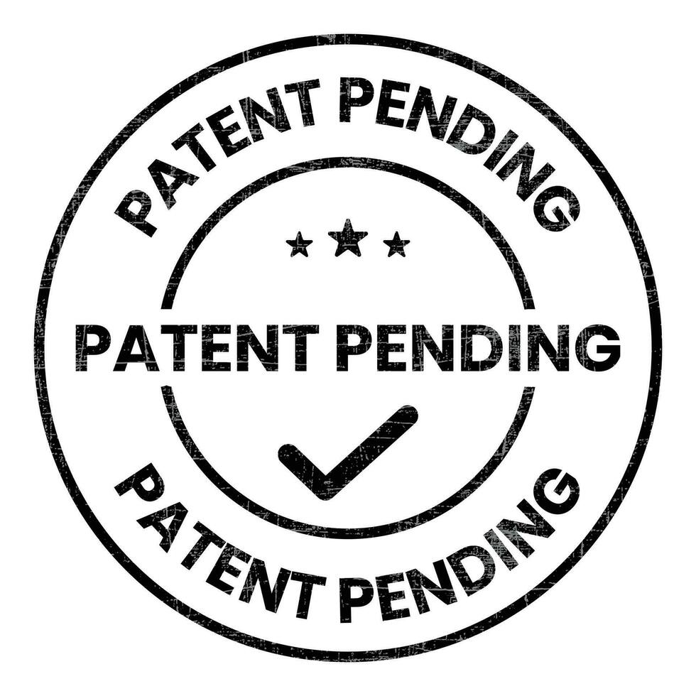 patented stamp vector, patent pending badge, seal, logo, label, emblem, seal, with tick check mark and grunge effect for decision purpose vector illustration black and white