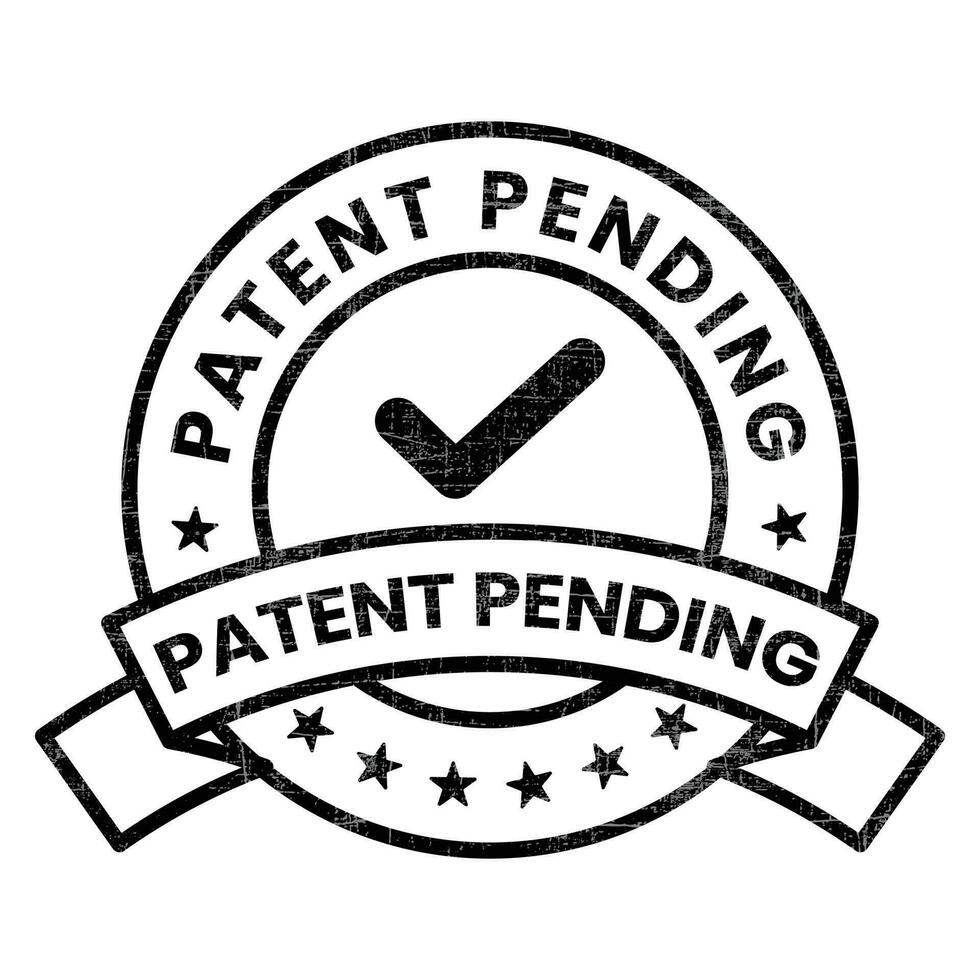 patented stamp vector, patent pending badge, seal, logo, label, emblem, seal, with tick check mark and grunge effect for decision purpose vector illustration black and white