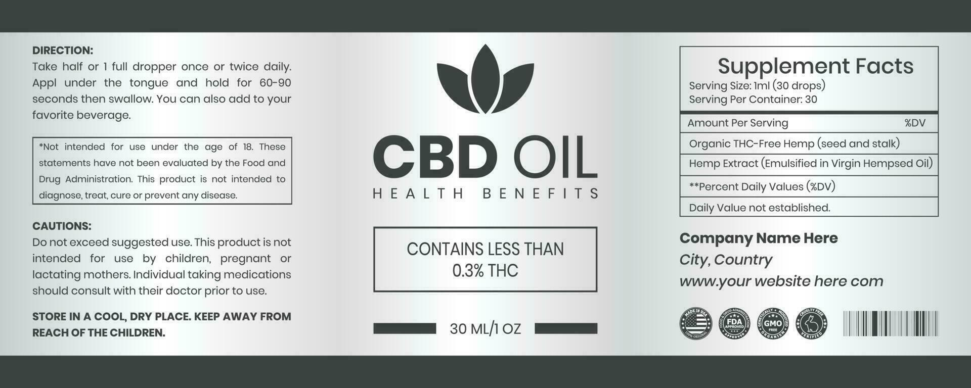 CBD Label Design Template, CBD Dropper Bottle Oil, Hemp Oil Label Template, Supplement Label Design, Product Packaging Design, Extract From Hemp, Bottle Label Design Vector Illustration