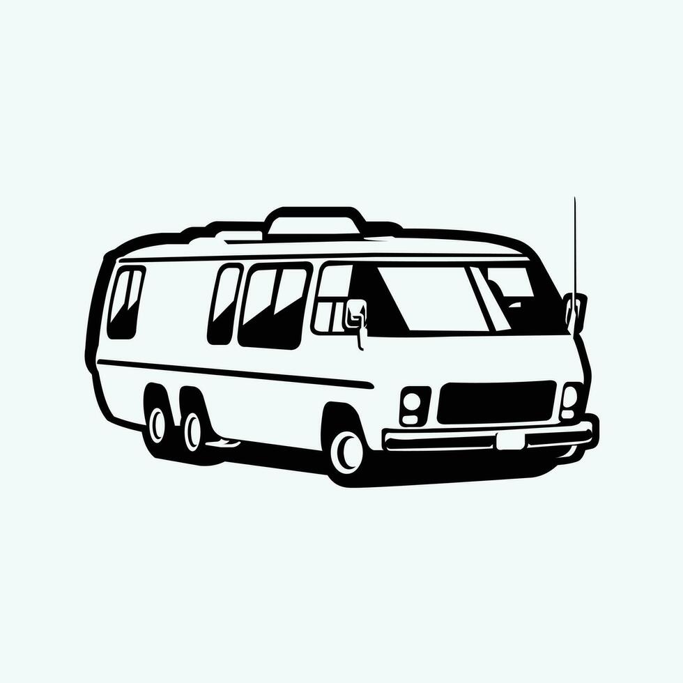 Clásico clásico rv camper camioneta caravana vector silueta monocromo aislado