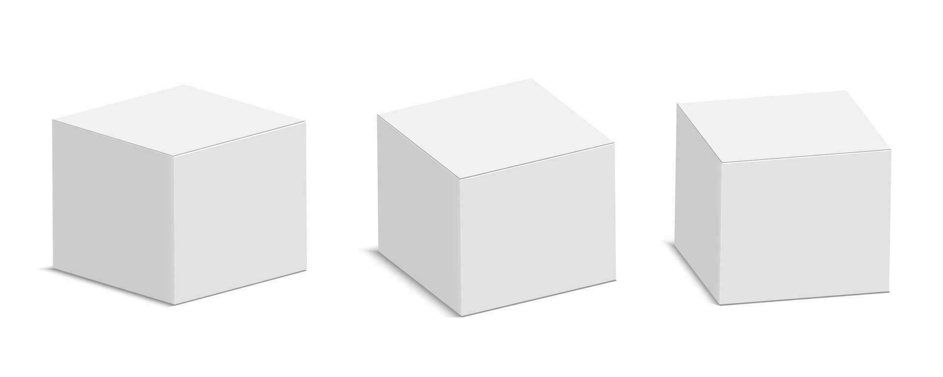 blanco cartulina paquete caja modelo. realista vacío caja Bosquejo para producto embalaje aislado en blanco antecedentes. vector ilustración