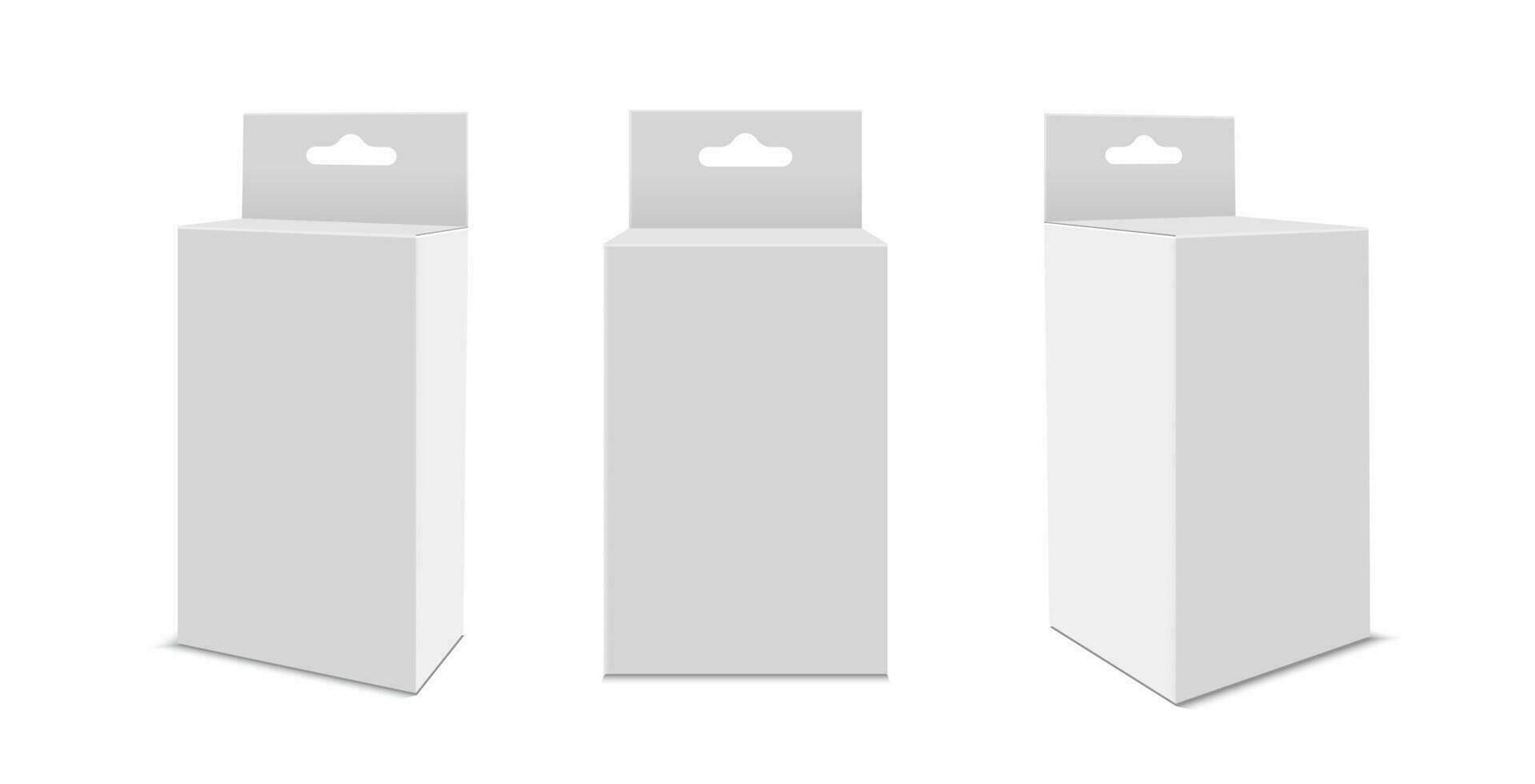 blanco cartulina paquete caja modelo. realista vacío caja Bosquejo para producto embalaje aislado en blanco antecedentes. vector ilustración