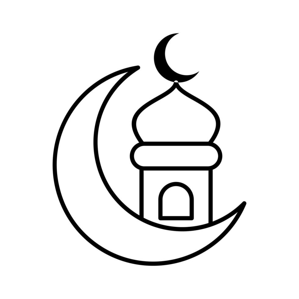 mosque with moon islamic outline icon button vector illustration