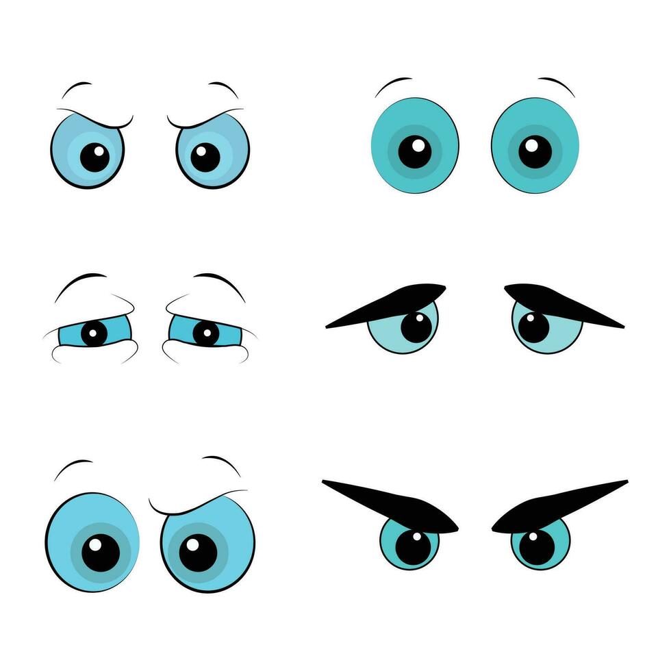 Six Cartoon Eyes vector, angry eyes Vector, surprised eyes vector, color eyes . vector