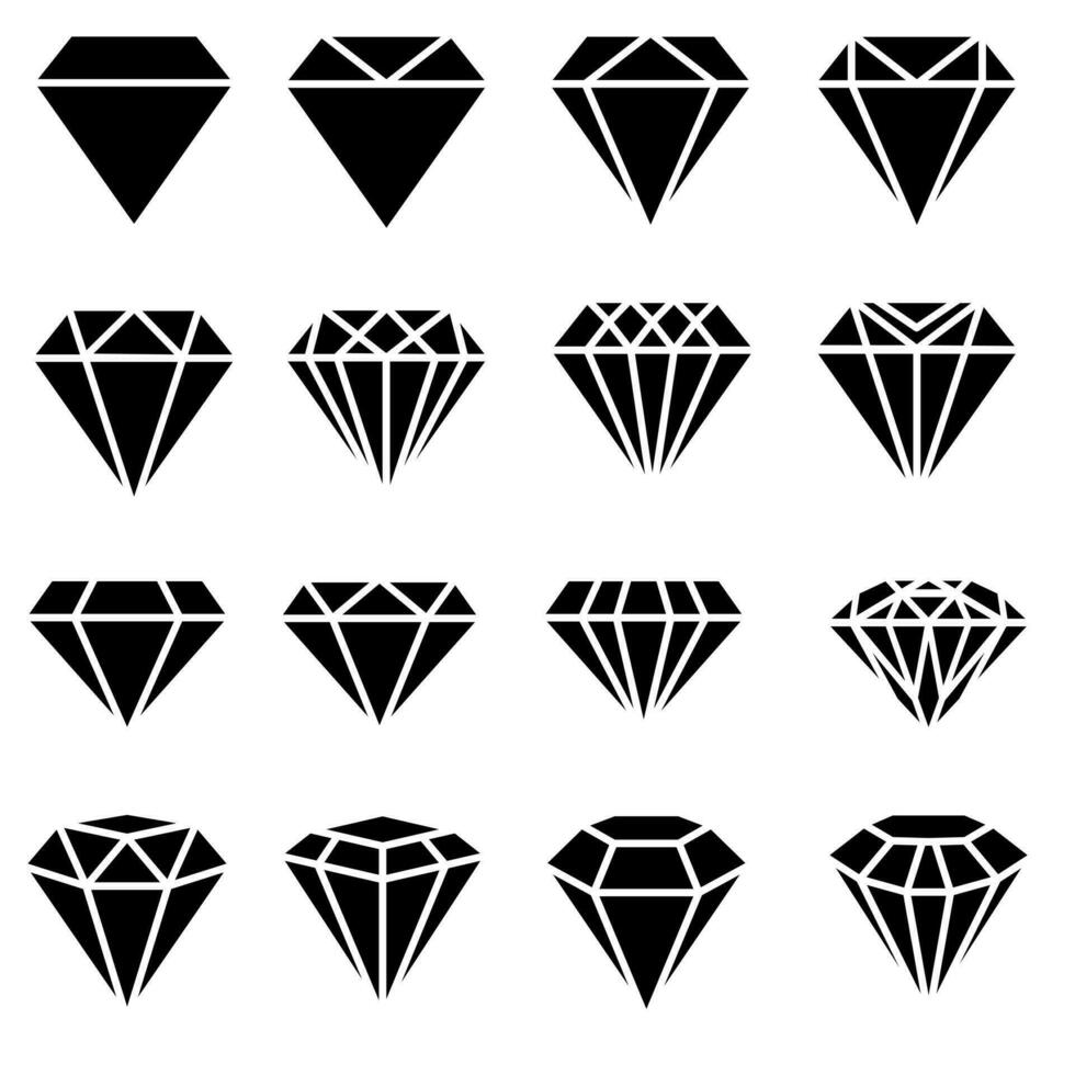 diamante íconos vector colocar. piedra preciosa ilustración firmar recopilación. joya símbolo.