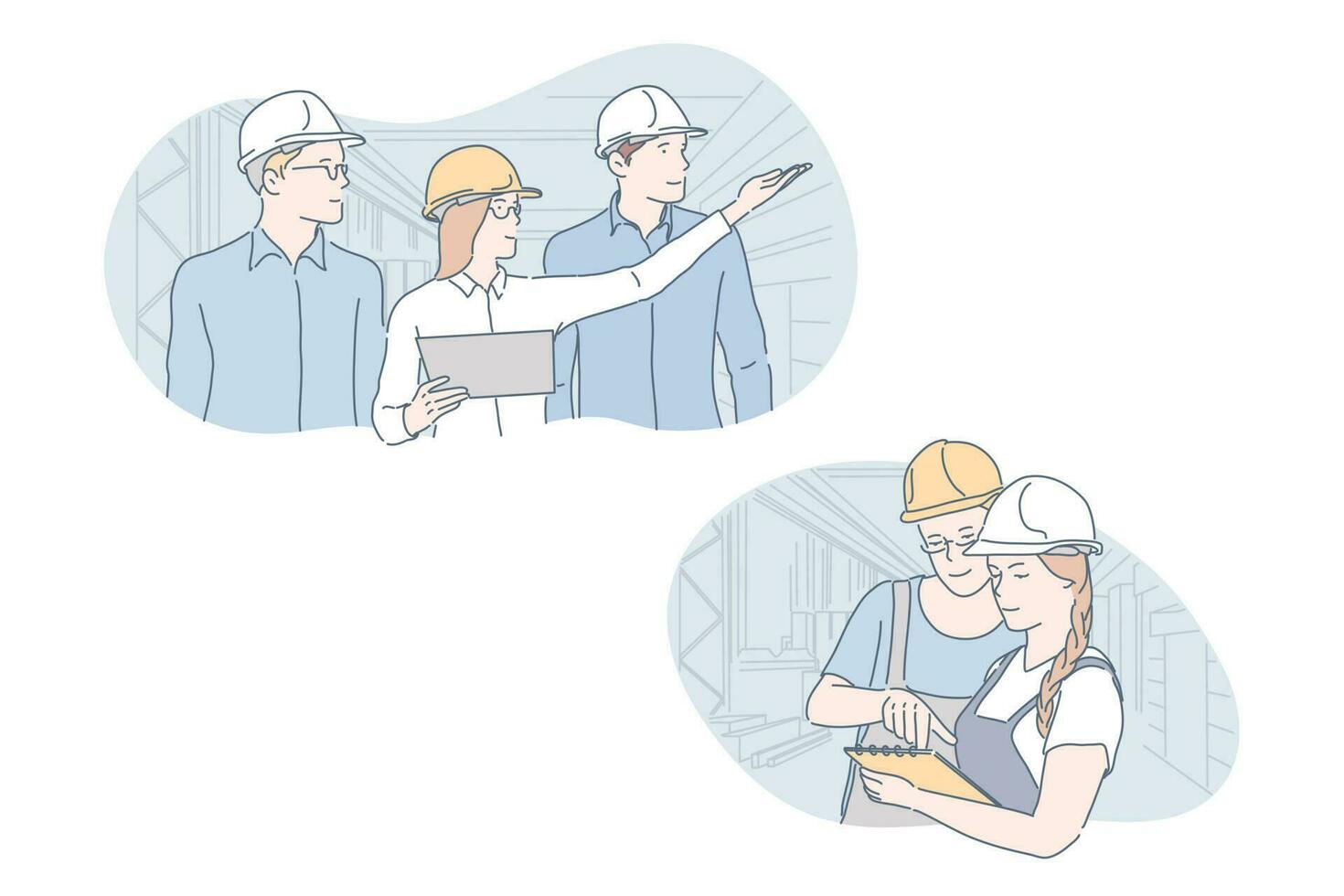 Engineer, industrial, building, teamwork set concept vector