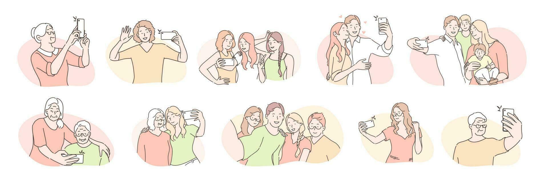 Young and elder people, selfie set concept vector