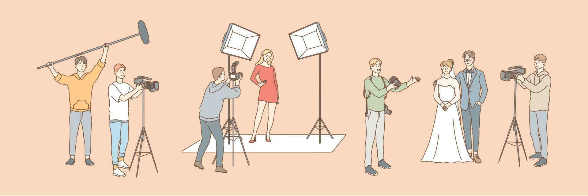 Photography and shooting, journalism set concept vector