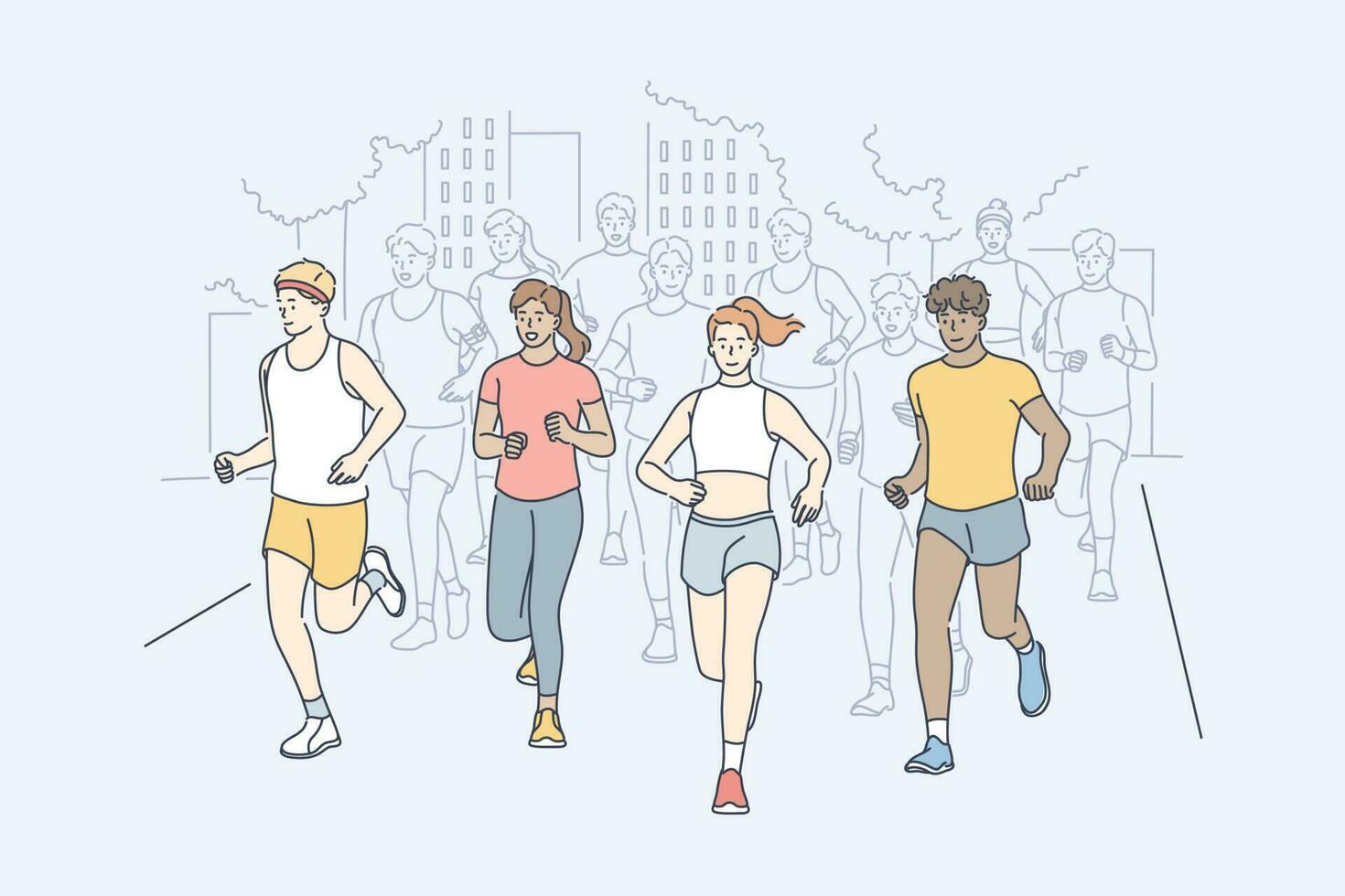 deporte, correr, maratón, actividad concepto vector