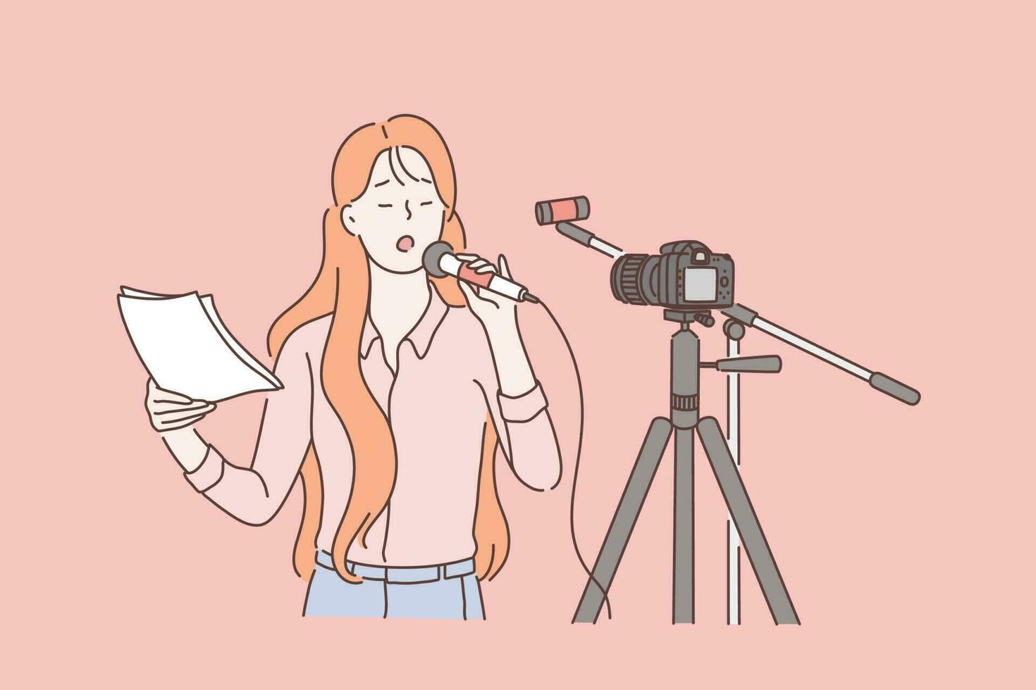 Journalist, trainee on video casting concept vector