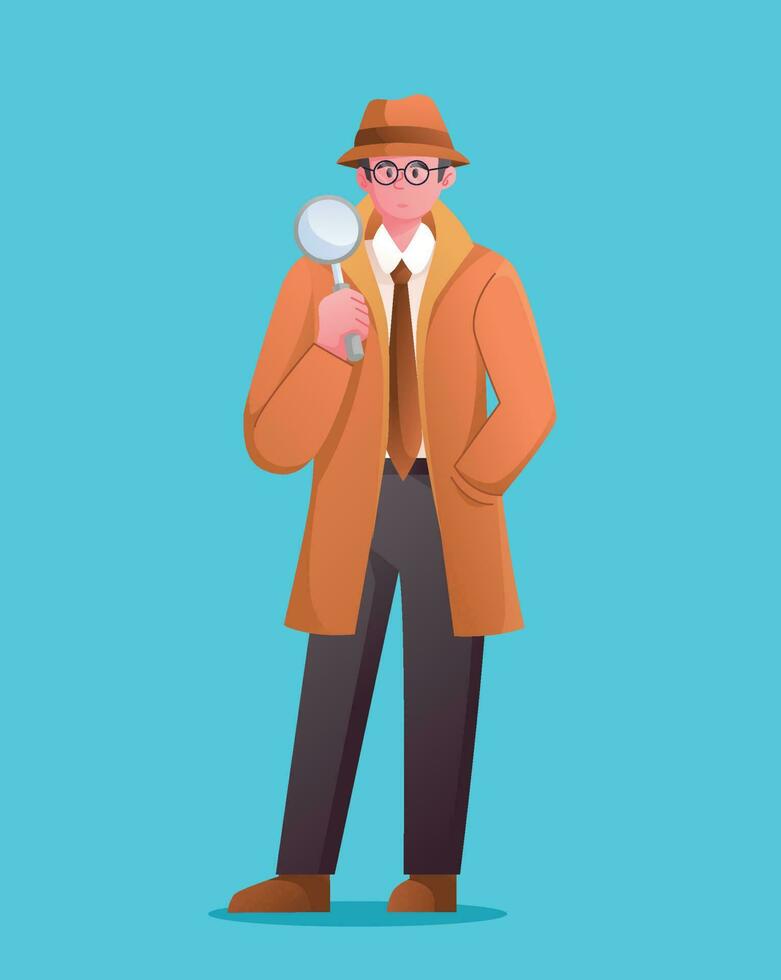 detective with magnifying glass vector illustration