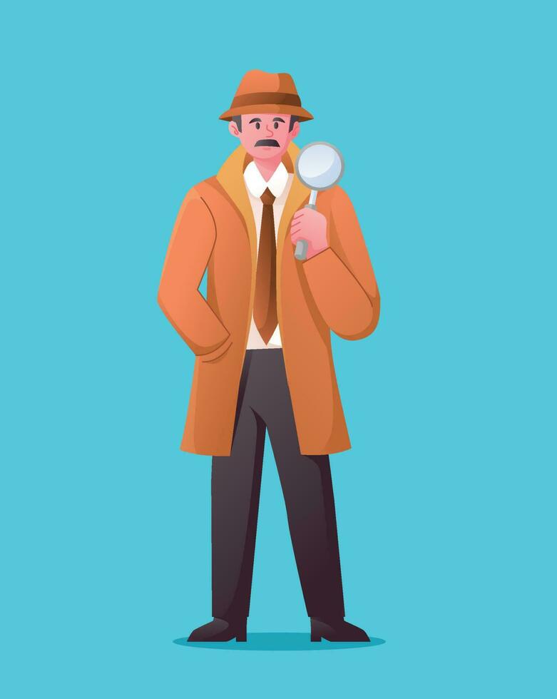 detective con aumentador vaso vector ilustración