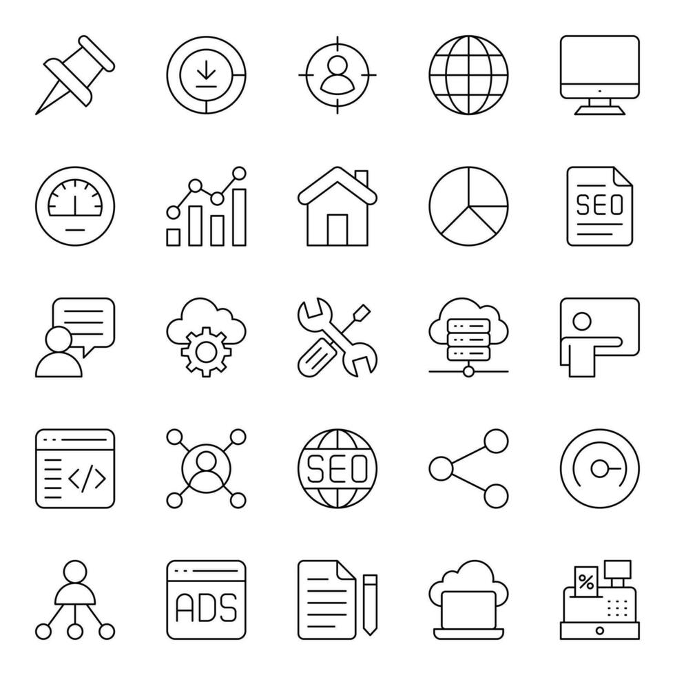 Outline icons for Search engine optimization. vector
